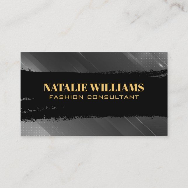 Black Brushed Stroke | Gray Abstract Background Business Card (Front)