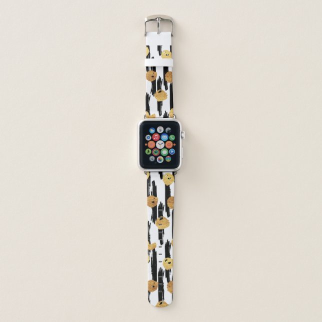 Black Brushstrokes Gold Dots Painted Pattern Apple Watch Band (Front)