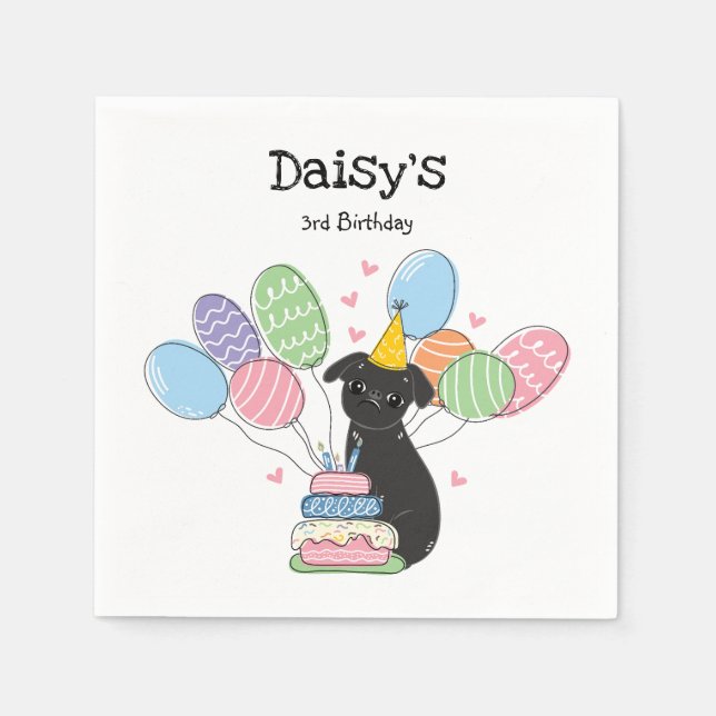 Black Brussels Griffon Birthday Paper Napkins (Front)