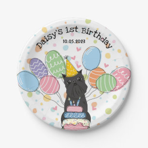 Black Brussels Griffon Dog Birthday Party Paper Plates