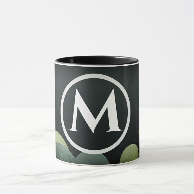 Black Bubble Retro Modern Monogram Letter Mug (Center)