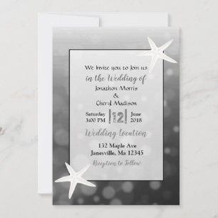 Black Bubbles Starfish Beach Wedding Invitations
