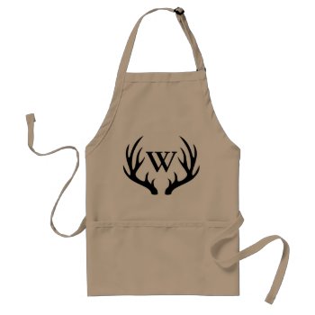 Black Buck Deer Antlers Family Initial Letter Adult Apron by GrudaHomeDecor at Zazzle