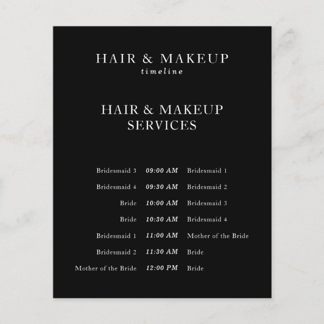 Black Budget Wedding Hair Makeup Timeline Flyer