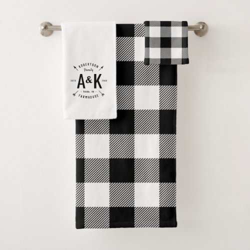 Black Buffalo Check and Farmhouse Arrow Monogram Bath Towel Set