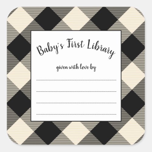 Black Buffalo Check baby shower book plate