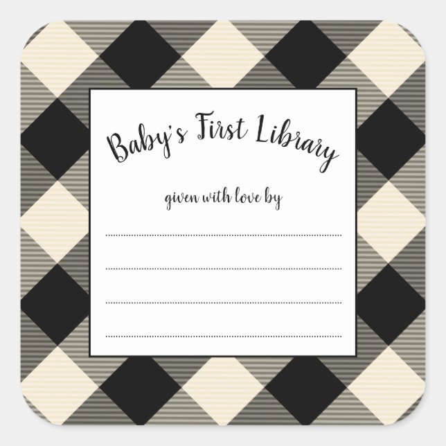 Black Buffalo Check baby shower book plate (Front)
