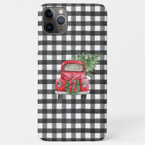 Black Buffalo Check Christmas Vintage Red Truck iPhone 11 Pro Max Case