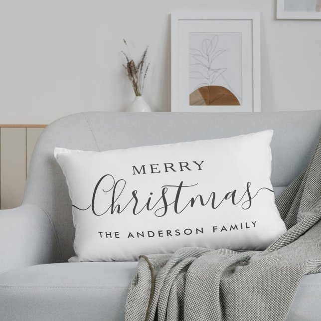 Black Buffalo Check Merry Christmas Family Name Lumbar Pillow (Creator Uploaded)