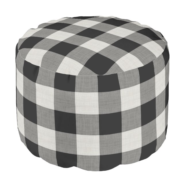Black Buffalo Check | Modern Farmhouse Decor Pouf (Angled Front)
