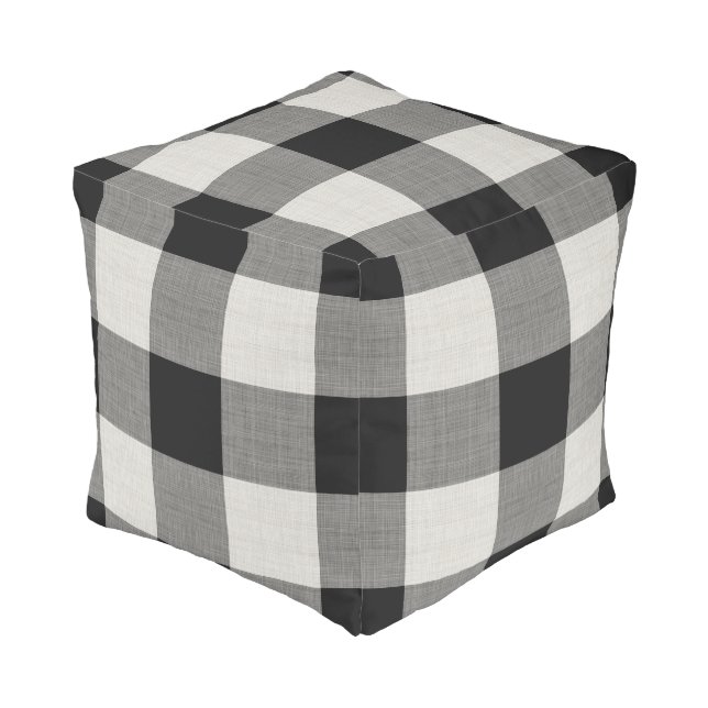 Black Buffalo Check | Modern Farmhouse Decor Pouf (Angled Front)
