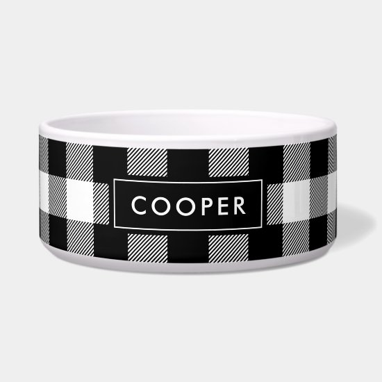 Black Buffalo Check Monogram | Editable Colors Bowl
