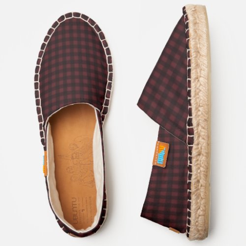 Black Buffalo Check Pattern on Burgundy Espadrilles