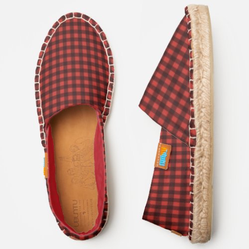 Black Buffalo Check Pattern on Red Espadrilles