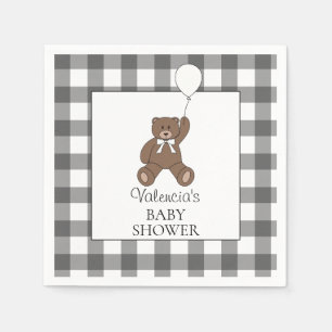 Black Buffalo Check Pattern Teddy Bear Baby Shower Napkins