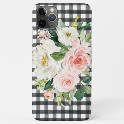 Black Buffalo Check Pink White Green Floral iPhone 11 Pro Max Case