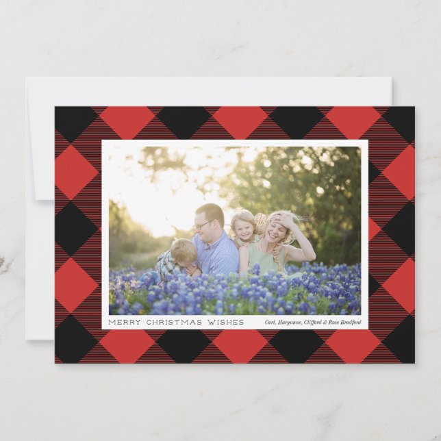 Black Buffalo Check Plaid on Red Photo Holiday (Front)