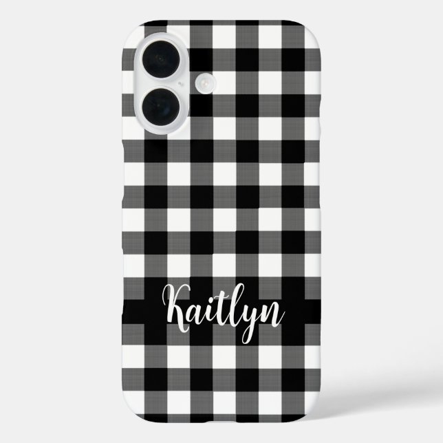 Black Buffalo Check Plaid Personalized Case-Mate iPhone Case (Back)