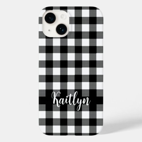 Black Buffalo Check Plaid Personalized Case_Mate iPhone 14 Case