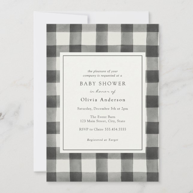 Black Buffalo Plaid Baby Shower Invitation (Front)