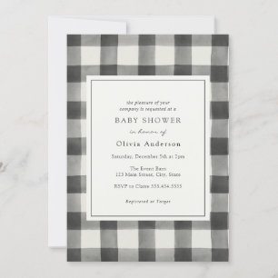 Black Buffalo Plaid Baby Shower Invitation