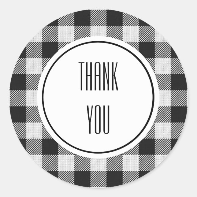 Black Buffalo Plaid Birthday Classic Round Sticker (Front)