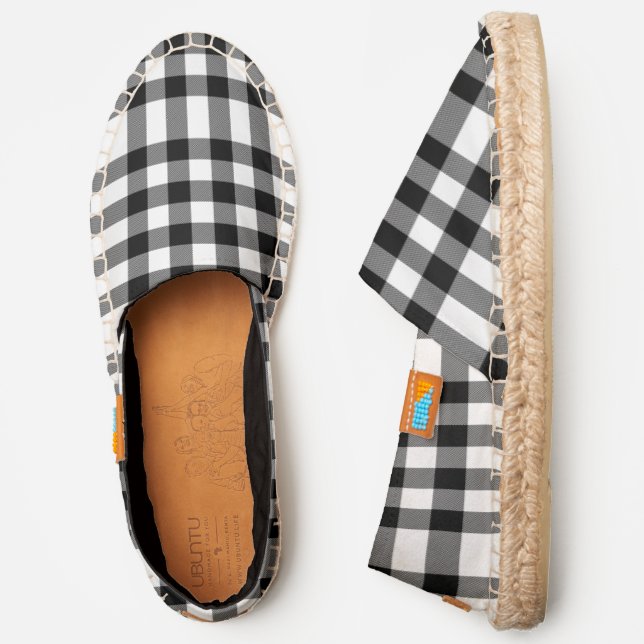 Black Buffalo Plaid Checks Customize Background Espadrilles (Side)