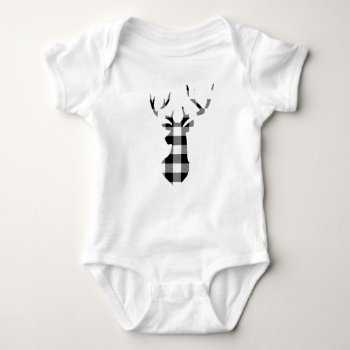 Black Buffalo Plaid Christmas Deer Silhouette Baby Bodysuit by ChristmasPaperCo at Zazzle