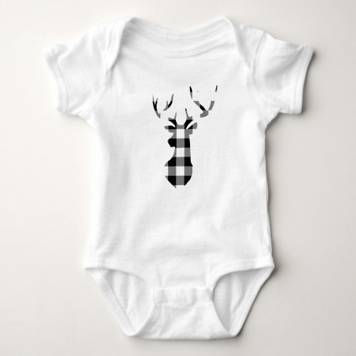 Black Buffalo Plaid Christmas Deer Silhouette Baby Bodysuit