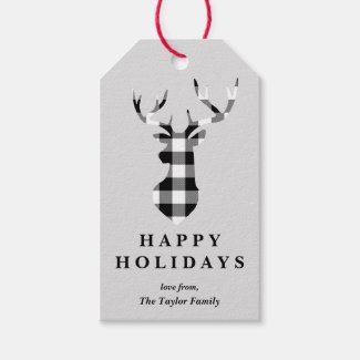 Black Buffalo Plaid Christmas Deer Silhouette Gift Tags