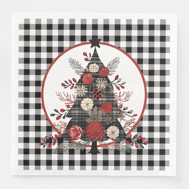 Black Buffalo Plaid Christmas Paper Dinner Napkins (Front)