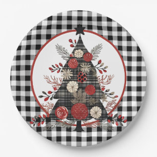 Black Buffalo Plaid Christmas Paper Plates