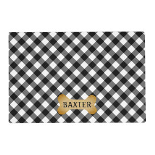 Black Buffalo Plaid Dog Bone Personalized Placemat