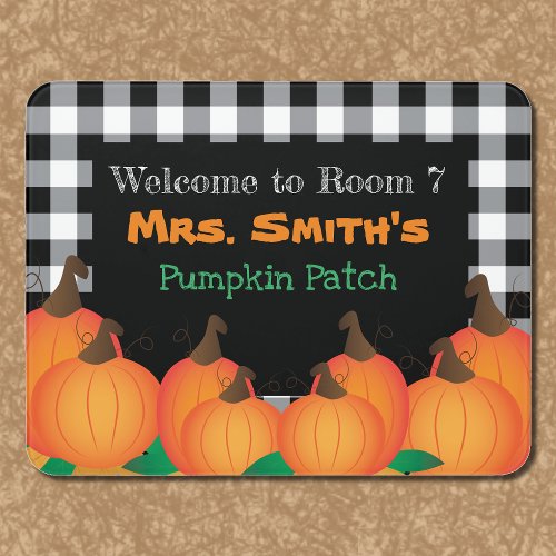 Black Buffalo Plaid Fall Teacher Classroom Door Sign