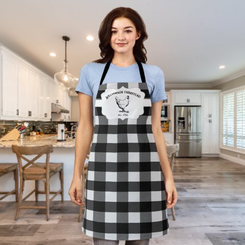 Black Buffalo Plaid Farm Chicken Apron