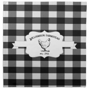 Black Buffalo Plaid Farm Chicken Cloth Napkin