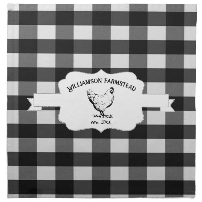 Black Buffalo Plaid Farm Chicken Cloth Napkin (Front)