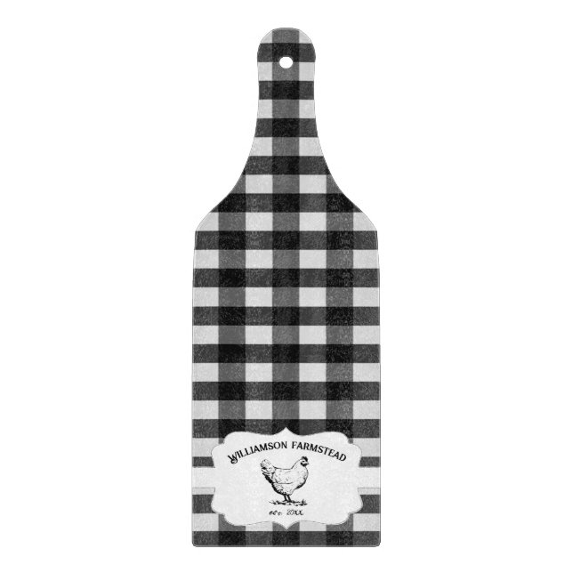 Black Buffalo Plaid Farm Chicken Cutting Board (Front)