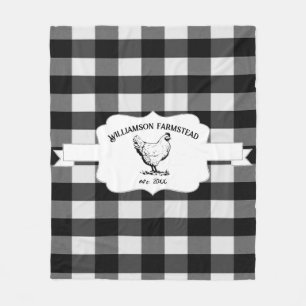 Black Buffalo Plaid Farm Chicken Fleece Blanket
