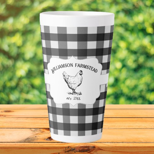 Black Buffalo Plaid Farm Chicken Latte Mug