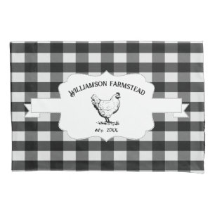 Black Buffalo Plaid Farm Chicken Pillow Case