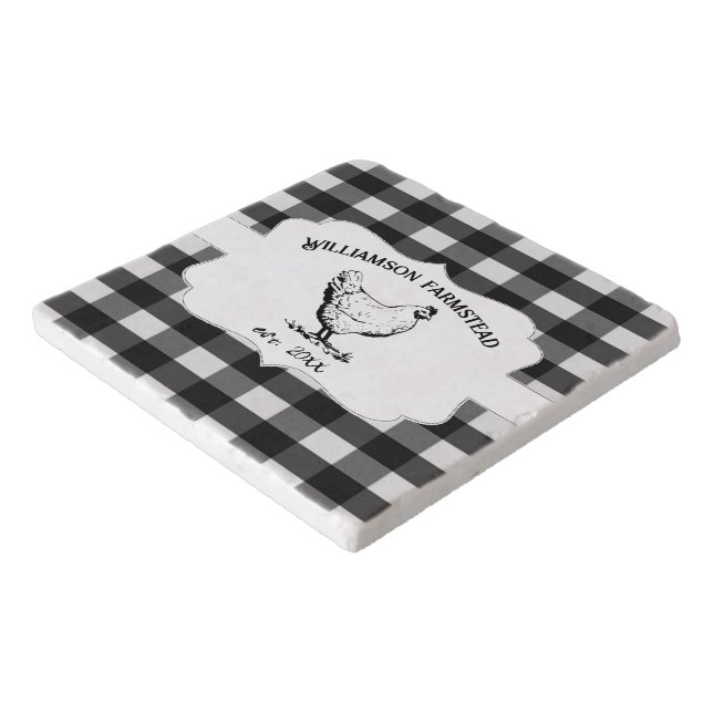 Black Buffalo Plaid Farm Chicken Trivet (Corner)