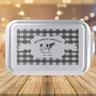 Black Buffalo Plaid Farm Cow Cake Pan