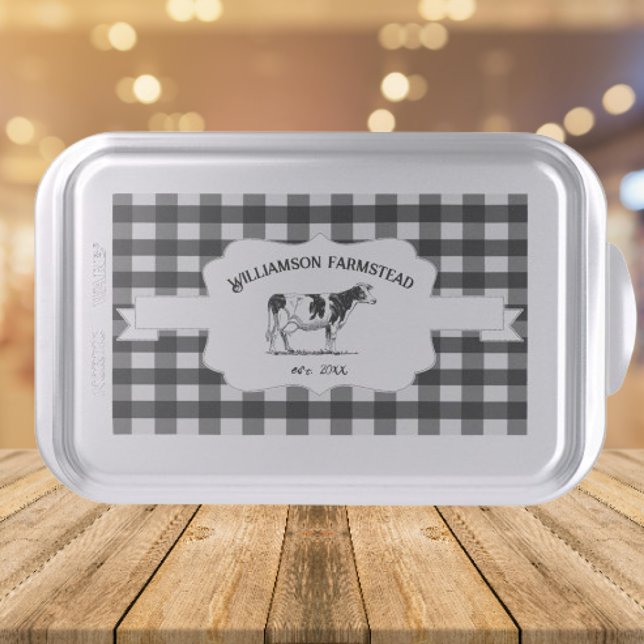 Black Buffalo Plaid Farm Cow Cake Pan (Black Buffalo Plaid Farm Cow Personalized Cake Pan)