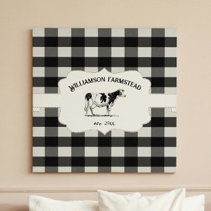 Black Buffalo Plaid Farm Cow Canvas Print