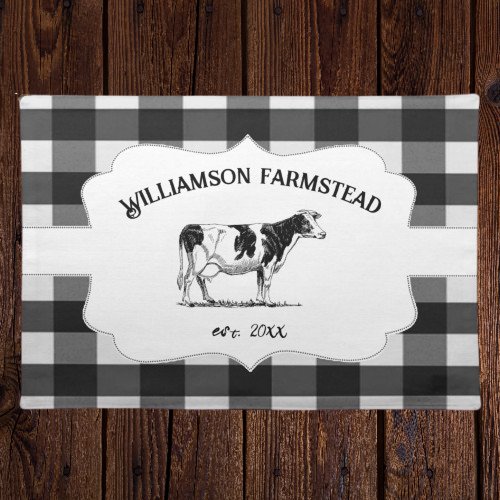 Black Buffalo Plaid Farm Cow Cloth Placemat