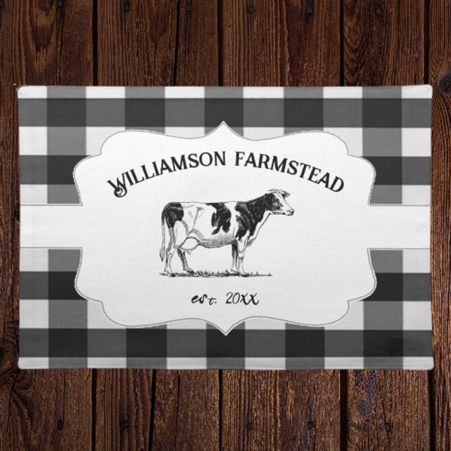 Black Buffalo Plaid Farm Cow Cloth Placemat (Black Buffalo Plaid Farm Cow Cloth Placemat)