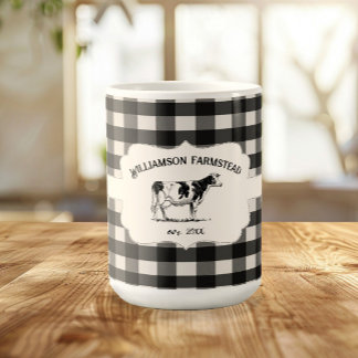 Black Buffalo Plaid Farm Cow Coffee Mug
