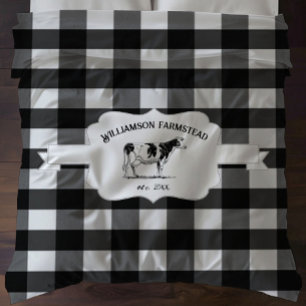 Black Buffalo Plaid Farm Cow Duvet Cover