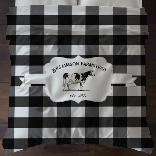 Black Buffalo Plaid Farm Cow Duvet Cover (Black Buffalo Plaid Farm Cow Duvet Cover)